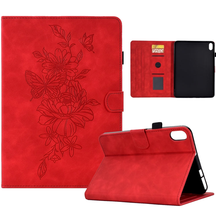 Red embossed floral smart tablet folio case showing inside card slots and folding stand cover