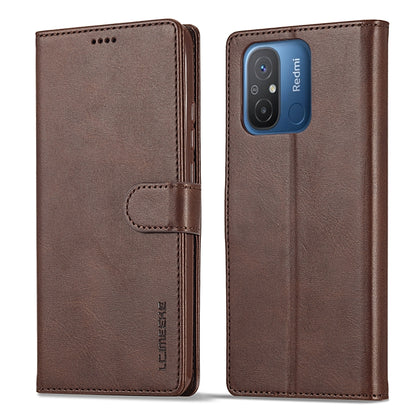 Brown flip leather phone case with horizontal card holder and side camera cutout