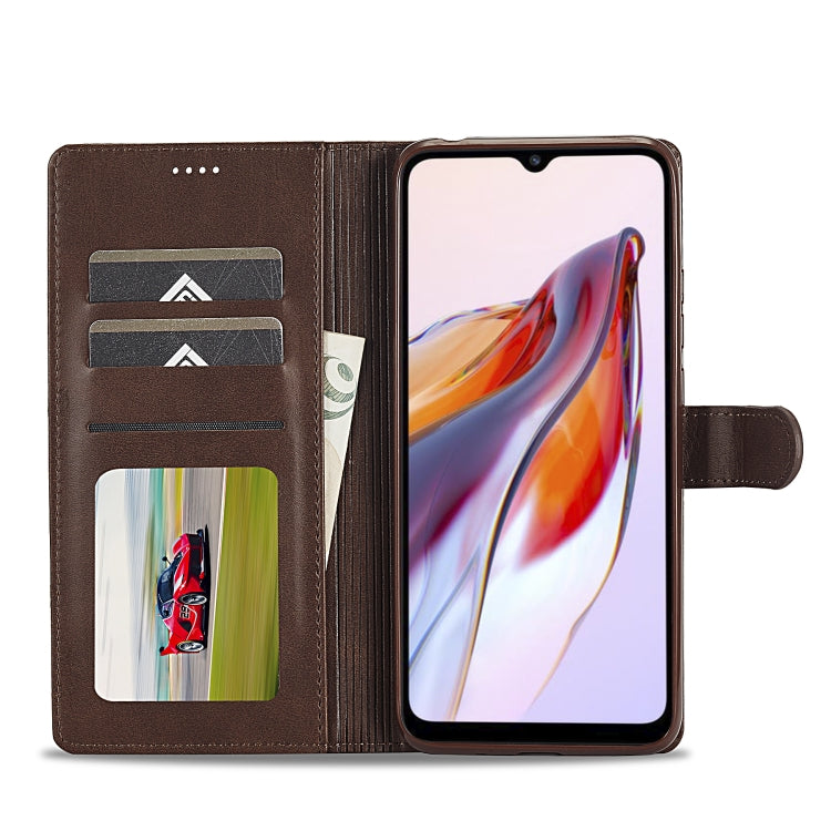 Brown flip leather phone wallet case with card slots and transparent ID window