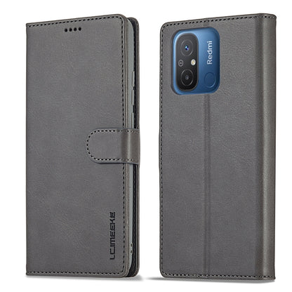 Grey flip leather phone wallet case with side strap and camera cutout