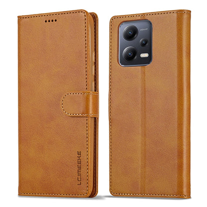 Yellow-brown calf-texture leather flip phone case with horizontal opening and camera cutout