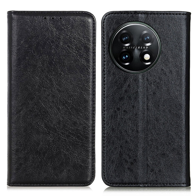 Black crazy horse leather magnetic flip phone case with card slots and camera cutout