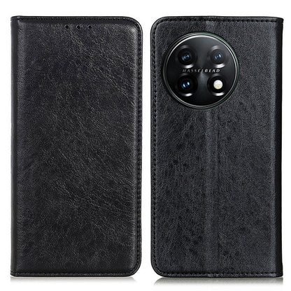 Black crazy horse leather magnetic flip phone case with card slots and camera cutout