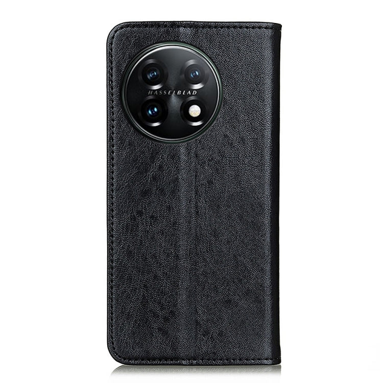 Black crazy horse leather magnetic flip phone case with round camera cutout
