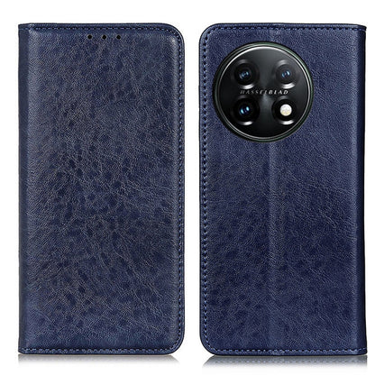 Blue leather-texture folio phone case with top cutouts and rear camera opening