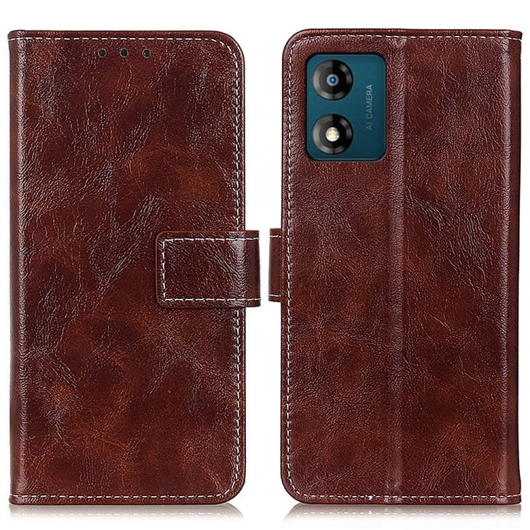 Brown crazy-horse textured leather phone case with magnetic folio flap and card slot