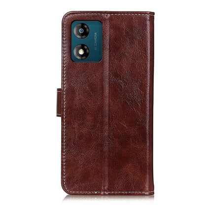 Brown leather phone case with flip cover and camera cutout, crazy-horse texture