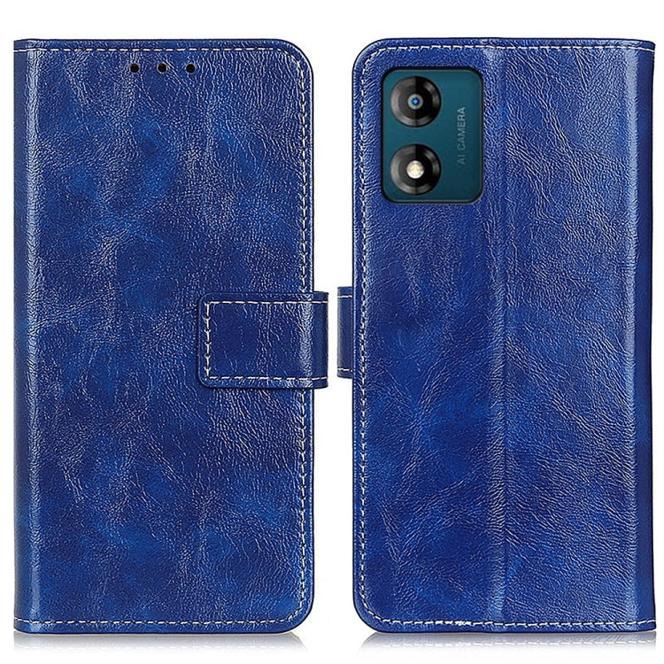 Blue leather flip phone case with textured finish, card holder, dual camera cutouts