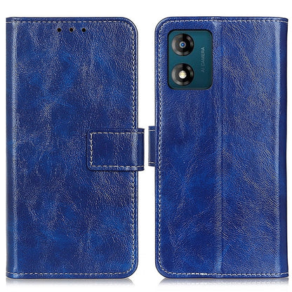 Blue leather flip phone case with textured finish, card holder, dual camera cutouts