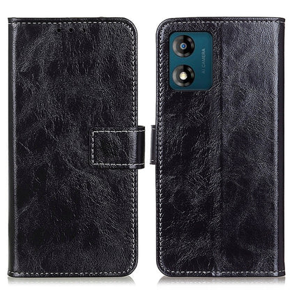 Black leather flip phone case with textured finish, card holder, dual camera cutouts