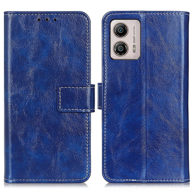 Blue leather flip phone case with textured finish, card holder, multiple camera cutouts