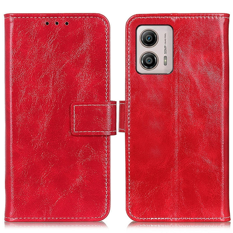 Red leather flip phone case with textured finish, card holder, multiple camera cutouts