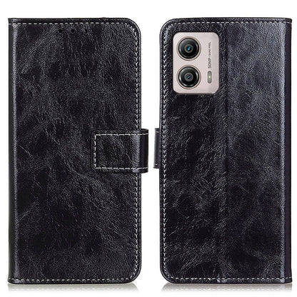 Black leather flip phone case with textured finish, card holder, multi-camera cutouts