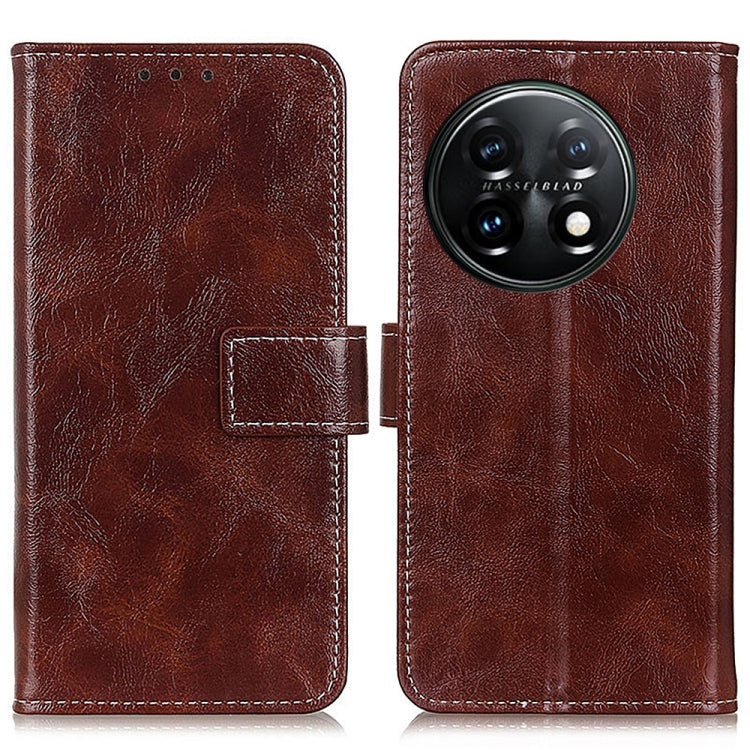 Brown leather phone case with magnetic folio flap and round camera cutout