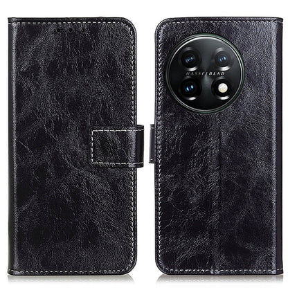 Black leather phone case with folio flap and magnetic clasp, textured finish