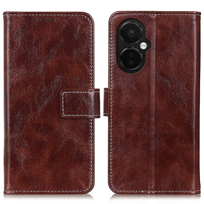 Brown leather phone case with magnetic folio flap and dual camera cutout