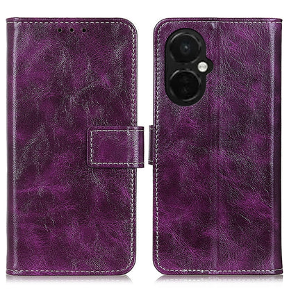 Purple crazy-horse textured leather phone case with magnetic folio flap and card slot