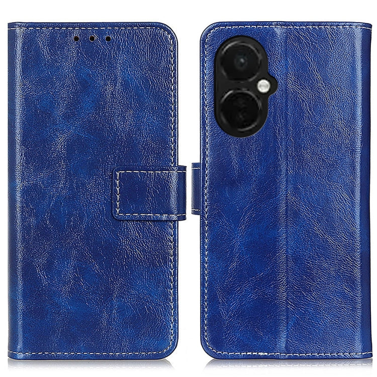 Blue leather flip phone case with textured finish, card holder, single camera window