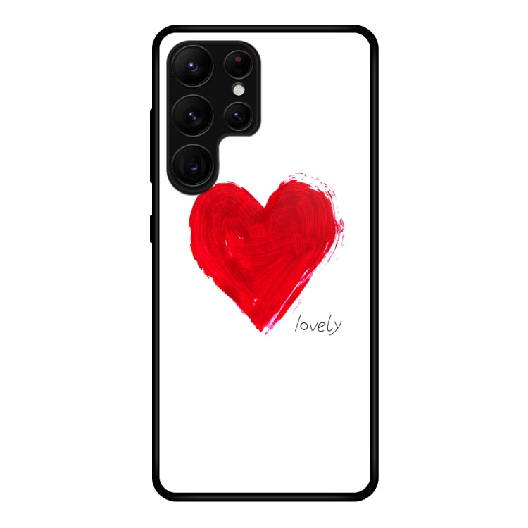 Painted glass phone case with red heart design