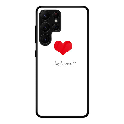 Painted glass phone case with small red heart and script text