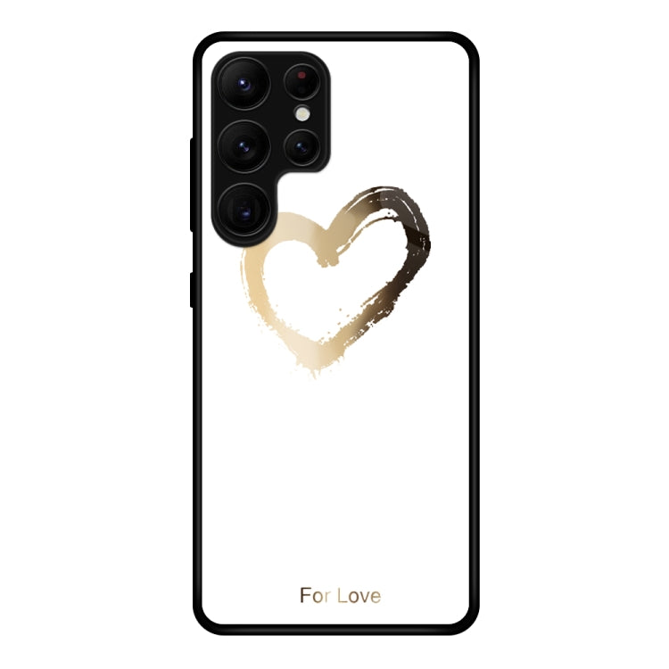 Painted glass phone case with gold heart and pale heart splatter