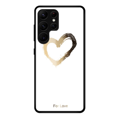 Painted glass phone case with gold heart and pale heart splatter