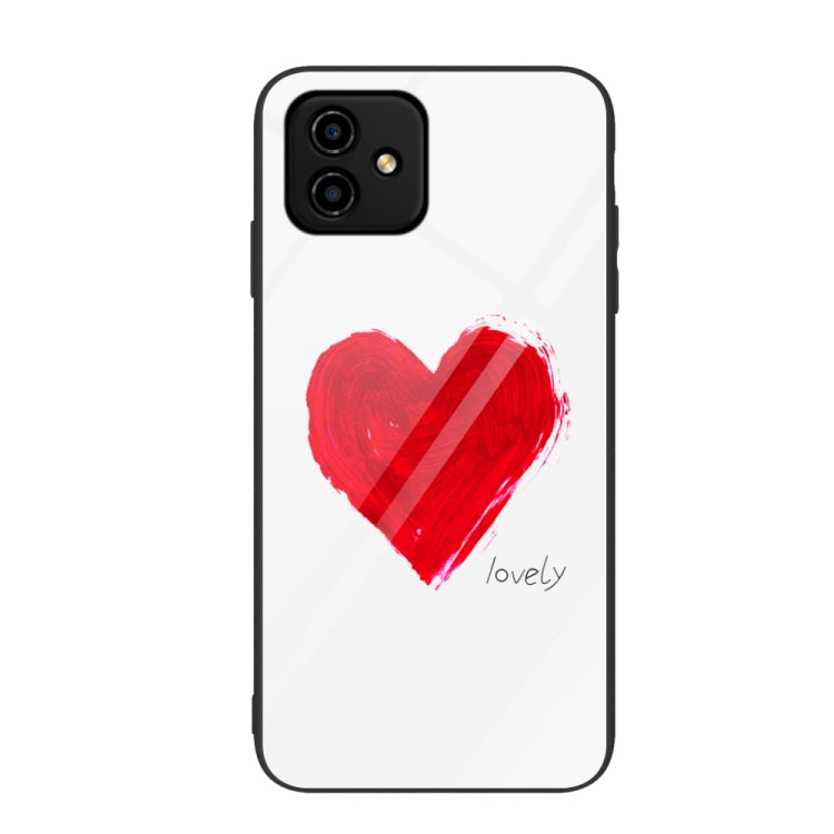 Glass phone case with red heart brushstroke on white background