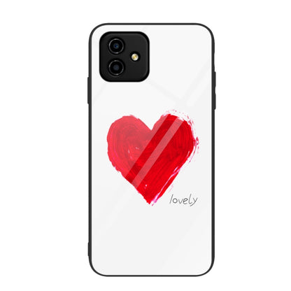 Glass phone case with red heart brushstroke on white background