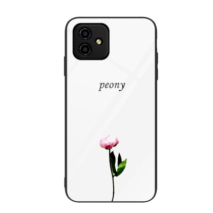 Painted glass phone case with peony flower graphic