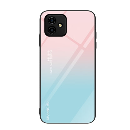Painted glass phone case with pink-to-blue gradient geometric pattern
