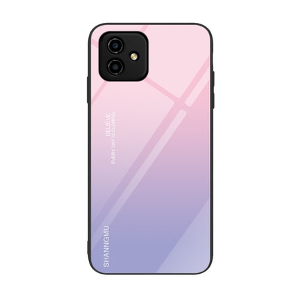 Painted glass phone case with pink-to-purple gradient geometric pattern