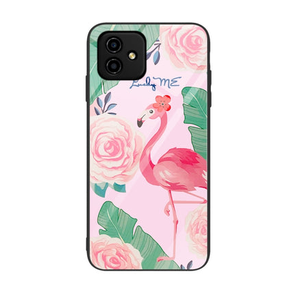 Painted glass phone case with flamingo and roses botanical illustration