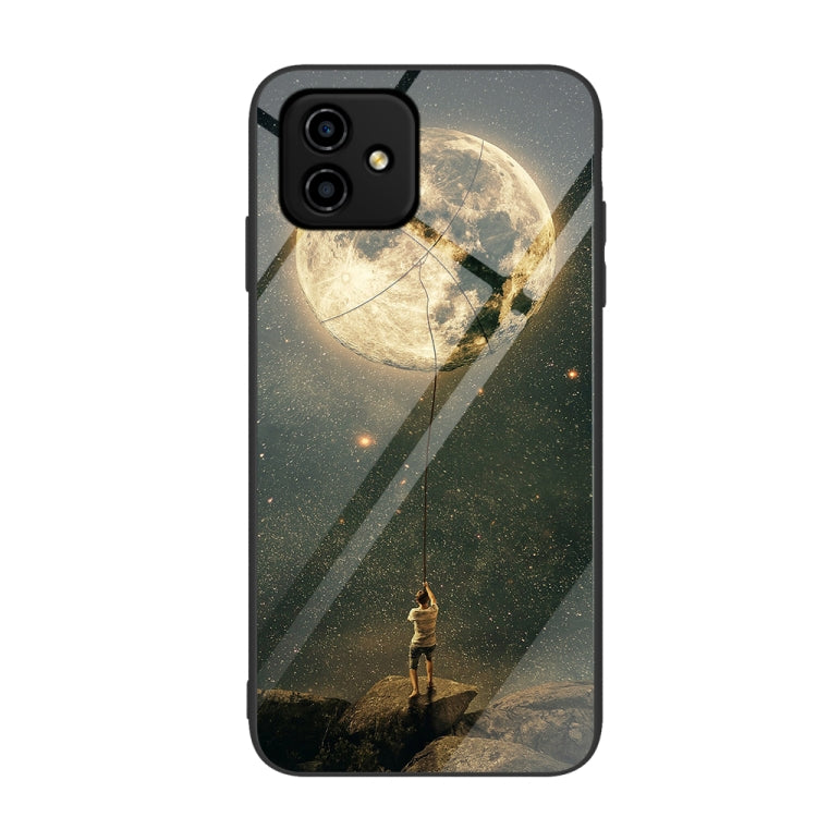 Painted glass phone case with moonlit night landscape and starglow