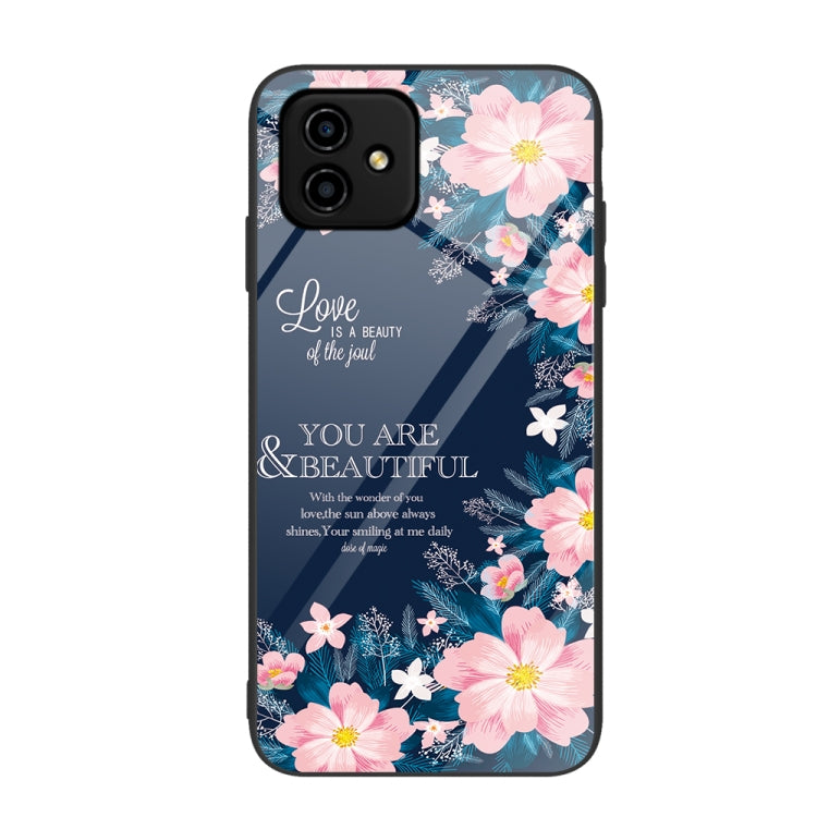 Painted glass phone case with pink flowers and 'You are & Beautiful' quote