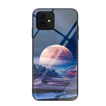 Painted glass phone case with blue mountain night scene and large moon