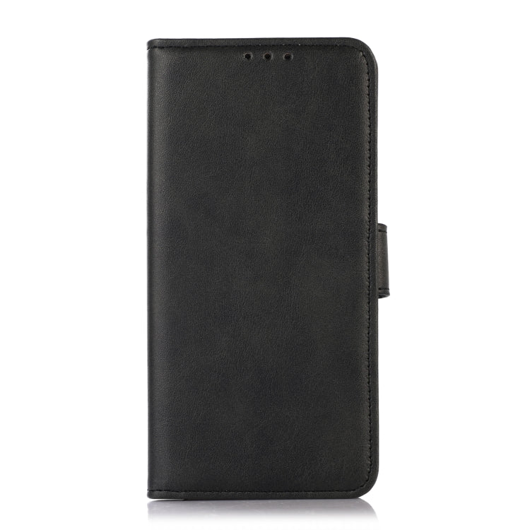 Black flip leather phone case back with side hinge and camera-free design
