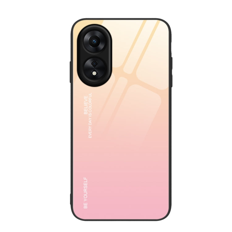 Glass phone case with pink-to-peach gradient and geometric stripe pattern