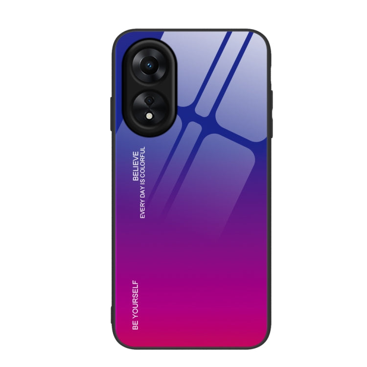 Glass phone case with purple-to-magenta gradient and geometric stripe pattern