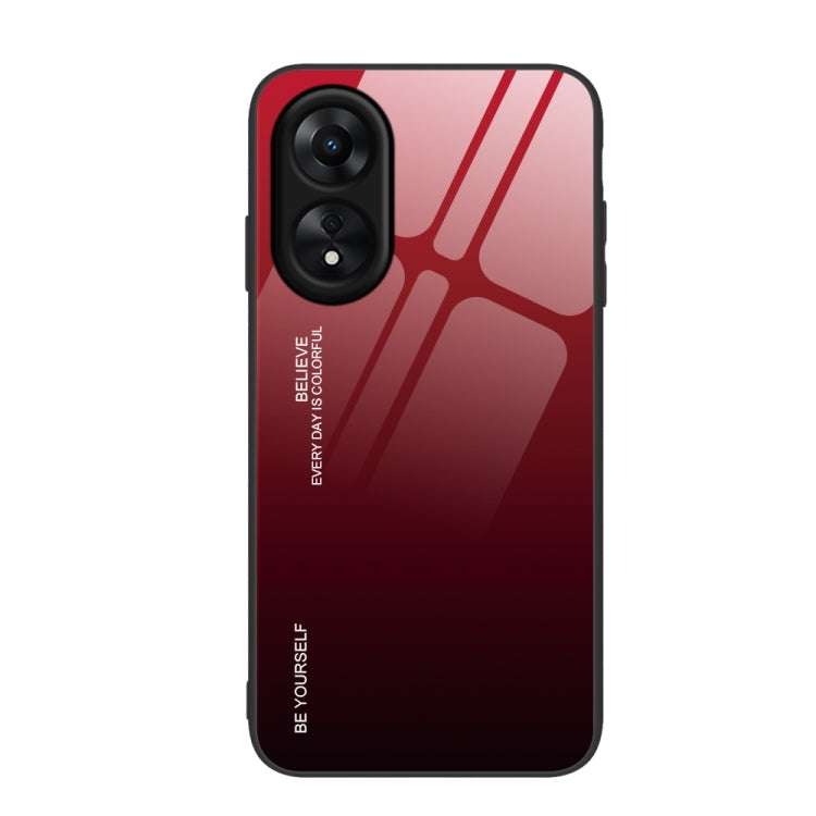 Glass phone case with red-to-maroon gradient and geometric stripe pattern