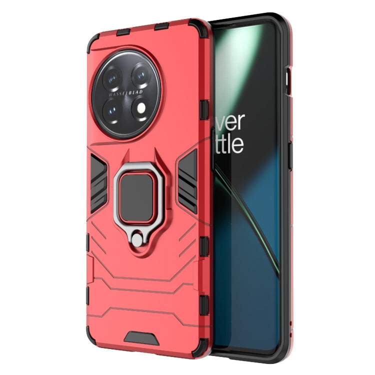 Red rugged phone case with magnetic ring holder for OnePlus 11