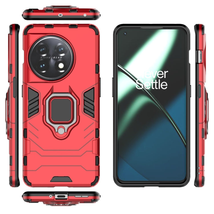 Red rugged phone case with magnetic ring holder, front and back views