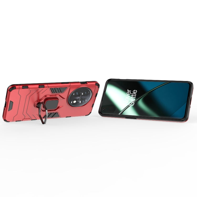 Red rugged phone case with magnetic ring holder, side view and front display