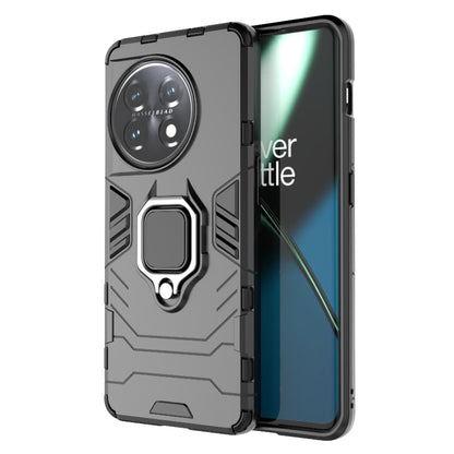 Gray rugged phone case with magnetic ring holder for OnePlus 11