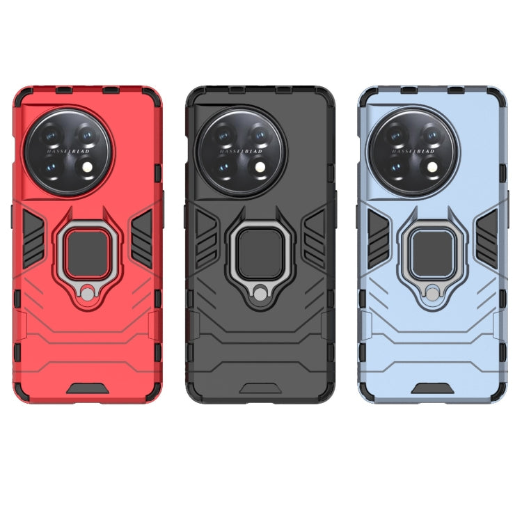 Rugged phone cases with magnetic ring holder in red, black, and light blue