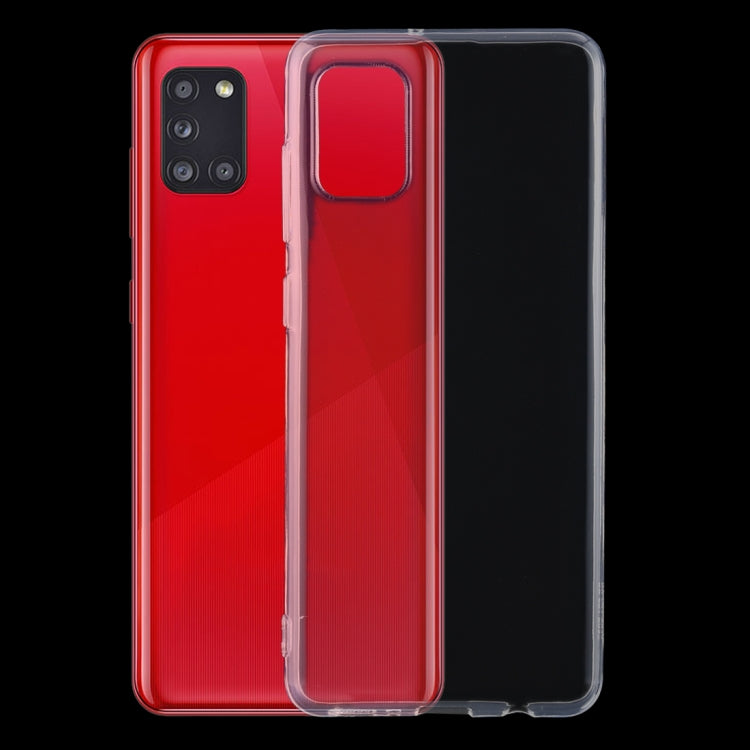 Transparent TPU phone case with camera cutout, protecting edges over red phone