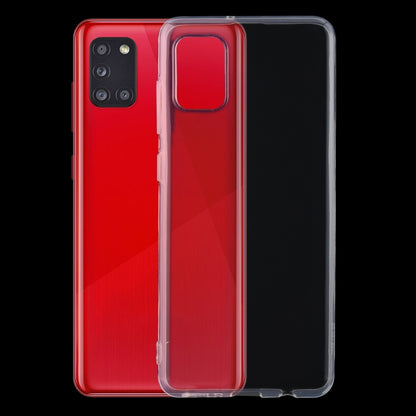 Transparent TPU phone case with camera cutout, protecting edges over red phone