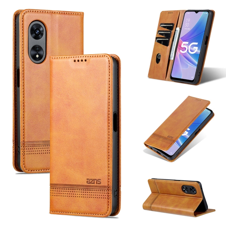 Light brown magnetic flip leather phone case with textured finish and camera cutouts
