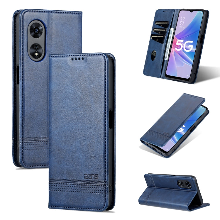 Dark blue magnetic flip leather phone case with textured finish and camera cutouts