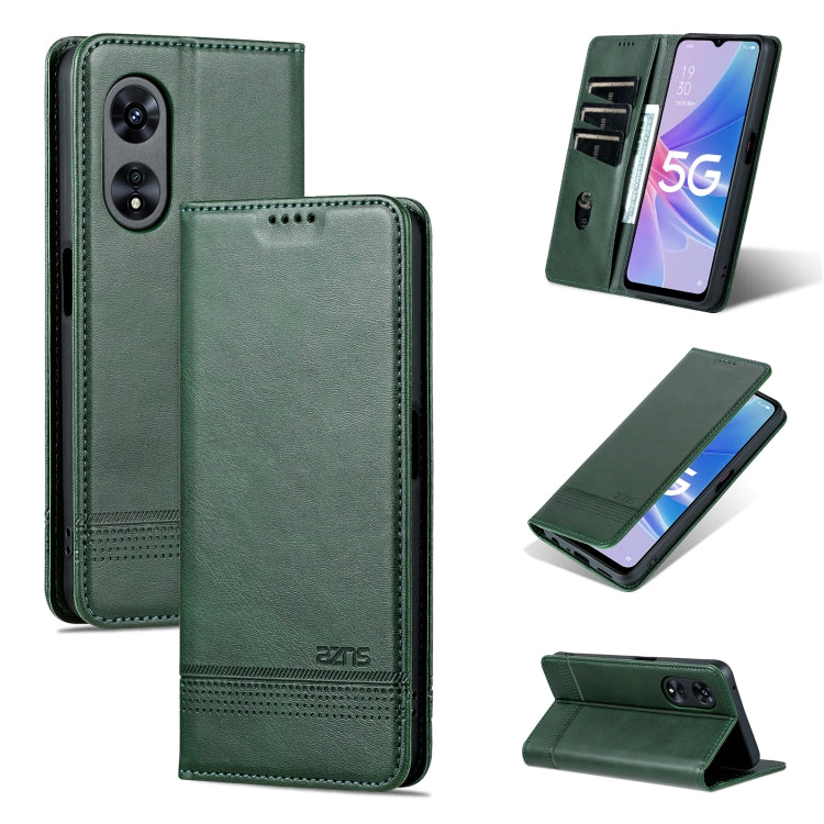 Dark green magnetic flip leather phone case with textured finish and camera cutouts