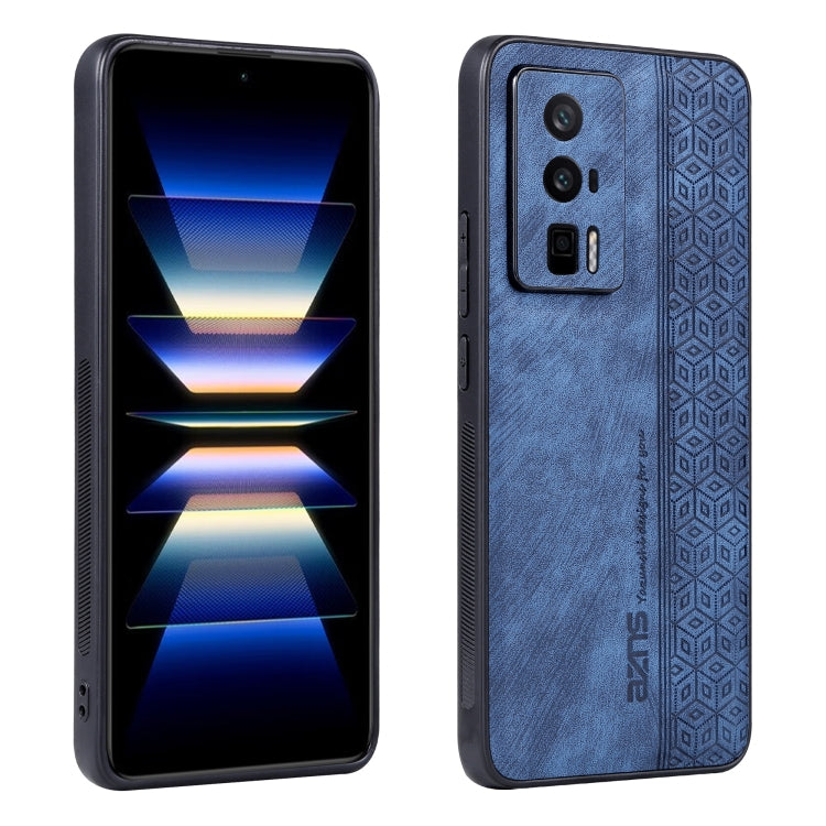 Sapphire blue phone case with embossed geometric side and camera cutouts